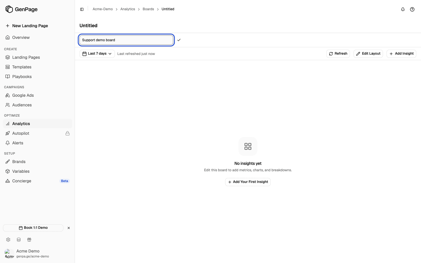 The board title being renamed to Support demo board in an inline text box