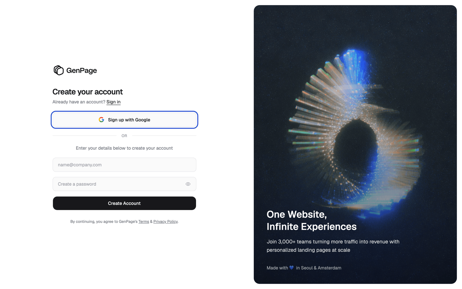 The Sign up with Google button on the Create your account page