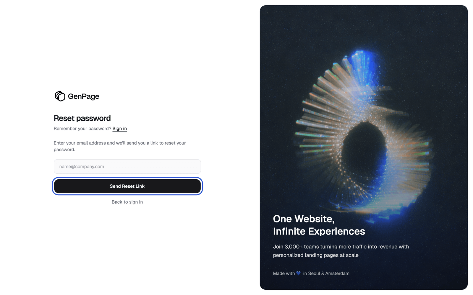 The Reset password page with the Send Reset Link button highlighted